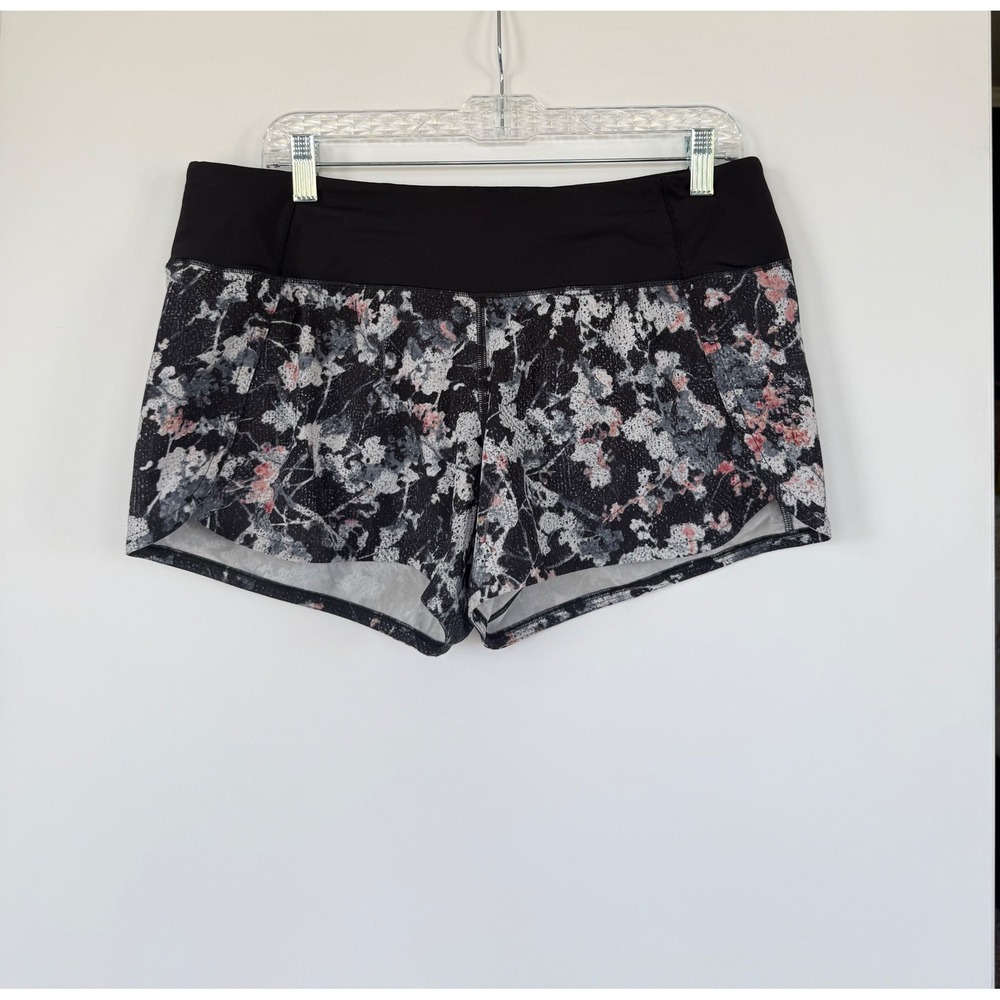 Lululemon‎ Speed Up Shorts Floral Splatter Black Pink White Size 10 Running Gym